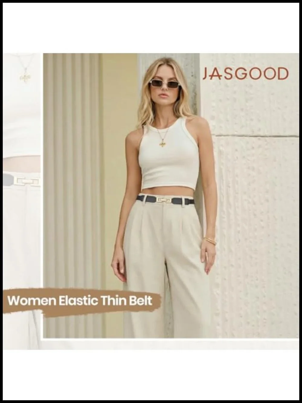 2 Pack Skinny Stretch Belt Women's Elastic Faux Leather Gold Buckle Waist